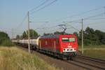 BR 156 156 001-0 (MEG 801) mit einem Ganzzug Kesselwagen auf der Fahrt in Richtung Braunschweig. Fotografiert am 16.07.2010 gegen 19.30 Uhr in Magdeburg Diesdorf. 