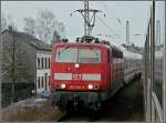 BR 181 mit Zugen Kurz vor Karthaus/Trier begegnen sich am 18.03.10 der IC nach Koblenz und der IC nach Luxemburg, gezogen von 181 205-6. (Hans)