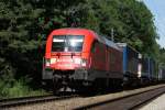 BR 182 Lokportrait von 182 007-5 mit Containerzug in A�ling am 29.07.09