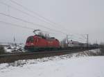 BR 182 Die 182 013 am 16.01.2010 mit einem KLV-Zug unterwegs bei Osterm�nchen. 