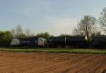 br-182-dispolok ES 64 U2 -035 mit K�hne+Nagel aufschrift fahrend f�r die Wiener Lokalbahn fahren am 25.04.2010 in Mangolding (1/2)