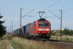 185 149-2 mit Containerzug am 22.07.09 in Wiesental  ...