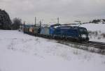 BR 185 mit Zugen 183-500 der MgW Service,und eine LTE Machine am Gedreidezug nach Budapest.(KBS 880,30.01.2010)