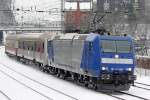 BR 185 mit Zugen Die 185 CL-009 als RE13 f�r die Eurobahn, in Wuppertal Elberfeld am 01,02,10