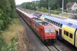 br-185-private 185 605 mit einem Sonderzug zum Schlagermove mach Hamburg am 17.07.2010 in Tostedt