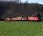 BR 189 189 075 (9180 6189 075-5 D-DB) hat soeben die Lenne �berquert und ist mit einem Coilzug aus dem Ruhrgebiet in Richtung Finnentrop oder Kreuztal unterwegs. (23.04.2010)
