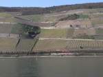 BR 189 Ein G�terzug im sonnigen Wetter gegen�ber von Bingen. Anfang 2010.