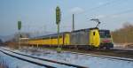 br-189-dispolok Fast Ton in Ton kommt dieser Zug daher: ES 64 F4-008 (E189 908RT) bespannte am 16.02.2010 den ARS Autotransport-Zug in Richtung S�den.