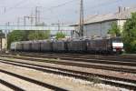 br-189-mrce Dieser Lokzug bestehend aus schwarzen 189er und einer belgischen Lok stand am 21.05.10 im Rbf M�nchen - Laim.