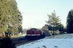 BR 201 Aus dem Dia-Archiv: 110 018 + 8669 nach Abfahrt am Hp L�ssau an der Strecke Sch�nberg (Vogtl.) - Schleiz, damals noch als KBS474 im Kursbuch der DR bezeichnet. (31.01.1991) 