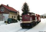 Am 22.02.2010 �berf�hrte 202 646 der Erzgebirgsbahn den Wolkensteiner Schneepflug ...