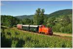 br-2067 Sonderzug (SR19664) der Dieselnostalgie mit 2067.14 von Sigmundsherberg nach Hadersdorf a.Kamp; Hier zw. Sch�nberg a.Kamp und Z�bling (3); 27.6.2010.