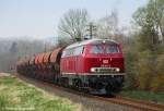 218 387-9 bei einer Schotterfahrt am 08.04.09 bei Fritzlar.  ...