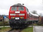 BR 218 mit Zugen Sag zum Abschied leise 'Servus'. Abschiedstag von Lokbespannten Z�gen auf der Teckbahn mit 218 494 und n-Wagen, hier in Owen/T als RB13950 von Oberlenningen nach Wendlingen/N. (11.12.2009)