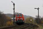 BR 218 mit Zugen 218 366-3 und eine Schwesterlokomotive am 8.11.2009 mit einem IC nach Westerland bei Sankt Michaelisdonn.