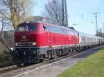 BR 218 mit Zugen Die altrote 218 387-9 zog am 05.04.2010 einen Sonderzug nach Trier �ber Gerolstein. Hier aufgenommen in K�ln West.