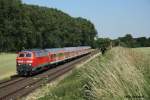 BR 218 mit Zugen 218 452 am 8.7.2010 bei Derneburg.