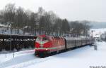 MEG 302 wartet am 06.02.2010 auf den Rangierauftrag im Bahnhof ...