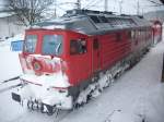 BR 233 mit Zugen Etwas gelangtweilt schaute der Lokf�hrer von der 233 314 am 13.Februar 2010 in Bergen/R�gen aus dem Fenster seiner Lok.