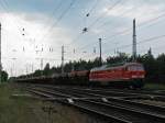 233 709-5 zieht am 25.06. 10 einen Ganzzug aus Sch�ttgutwagen durch ...