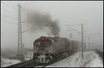 Im dichten Eisnebel verl�sst OHE 330092 mit einem Holzzug von ...