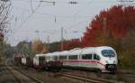 br-403-ice-3 403 058-1 'St.Ingbert' als ICE 722 (M�nchen Hbf-Essen Hbf) �berholt  152 087-5 mit ihren Stahlzug in Dettelbach 31.10.09