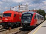 br-5022 2016 064 kam gerade mit dem R 3187 aus Aigen-Schl�gl und 5022 018-5 kam als R 3129 aus Rottenegg. Linz Urfahr, 25.05.2010