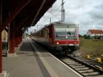 Einfahrender 628 652 aus L�beck,am 07.August 2010,in Pasewalk zur Weiterfahrt ...