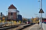 Bahnhof Mechernich mit RWZ-Geb�ude und dem 644 010 am Bahnsteig ...
