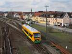 br-650-regioshuttle-private Der VT 40 der Oberpfalzbahn am 02.04.2010 bei einer Rangierfahrt in Schwandorf. 