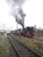 Crivitz Bf; Dampflokomotive BR 91 134 -DR- mit Sonderzug der ...
