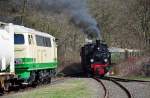 99 7203 (Gasteinsatz vom Alb-B�hnle bei der Brohltalbahn), passiert die ...