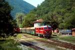 75 006-7 verlässt am 09.06.2003 den einsam gelegenen Bahnof Cepina in Richtung Septemvri