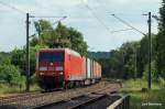 containerzuge 145 079-0 bringt am 23.06.10 einen Containerzug Hafeneinw�rts durch Hamburg-Moorburg zum Rbf Alte-S�derelbe.