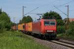 containerzuge 145 044-4 mit einem Containerzug bei der Durchfahrt durch Hannover-Limmer  am 5.06.10