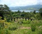 Selbst die Kehrschleife von Brusio (Schweiz) hat Franz Ulrich in Costa Rica nachgebaut. Auf der 3.5 km langen Strecke zum Drehrestaurant  Rondorama  berwindet Ulrich's Bahn 200 m an Hhe. Im Hintergrund der Arenalsee, 02. April 2009 (Sylvia).