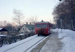 Helsingør-Hornbæk-Gilleleje-Banen (HHGB, auch  Hornbækbanen  genannt) Schienenbustriebwagen des Typs Sm (Hersteller: Scandia) Hp Hornstrup (alter Hp) am 2.