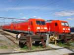 An einem Feiertag Ende April in Dnemark standen diese Tfz BR 185 von Railion Denmark in Padborg.