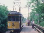 Århus Sporveje-Triebwagen 3 an der einen Endstelle der Schmalspurstrecke (1000mm) im Dänischen Straßenbahnmuseum / Sporvejsmuseet Skjoldenæsholm im Juni 1978.