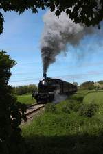 Die OHJ 38 (Henschel 1917, Fabr.-Nr. 14299) auf der Fahrt von Gørlev nach Høng am 31.05.2019.