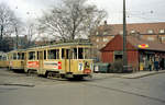 København / Kopenhagen Københavns Sporveje SL 7 (E-Wagen; Tw 598 + Bw 1516) Brønshøj, Frederikssundsvej / Brønshøj Torv am 1. April 1969. - Scan eines Farbnegativs. Film: Kodak Kodacolor X.