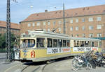 København / Kopenhagen Københavns Sporveje SL 2 (DÜWAG/Kiepe-GT6 831) København S, Sundbyvester, Sundbyvester Plads am 16. September 1969. - Scan eines Farbnegativs. Film: Kodak Kodacolor X. 