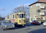 København / Kopenhagen Københavns Sporveje SL 5 (Tw 573 + Bw 15xx) København S, Sundbyøster, Backersvej / Persiensvej am 11. November 1969. - Scan eines Farbnegativs. Film: Kodak Kodacolor X.