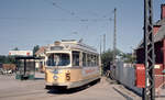 København / Kopenhagen Københavns Sporveje (KS) SL 5 (DÜWAG/Kiepe-GT6 842) København S, Sundbyøster, Formosavej (Endstelle) im Juni 1969.