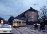 Kbenhavn / Kopenhagen KS SL 7 (Dwag-GT6 867) Nrre Voldgade / Gothersgade am 8. April 1971. - Rechts im Hintergrund sieht man Rosenborg Slot (: Schloss Rosenborg), das vom dnischen Knig Christian dem 4. 1606 - 1607 errichtet wurde.