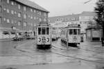 København Københavns Sporveje SL 3 (Tw 581 (der Serie 501 - 618) mit einem Bw der Serie 1501 - 1583) / SL 16 (Tw 470 mit dem Bw 1054) Mozarts Plads eines Sonntags im August 1967- Der Zug auf