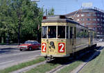 København / Kopenhagen Københavns Sporveje SL 2 (Sonderfahrt mit dem Tw 472 und dem Bw 1052) Gyldenløvesgade am 23. Mai 1968. - Scan von einem Farbnegativ. Film: Kodacolor X.