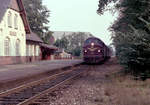 DSB: My 1143 (mit einem Personenzug) erreicht am 5. September 1976 den Hp Sønderport in Holstebro. - Scan eines Farbnegativs. Film: Kodacolor II. Kamera: Minolta SRT-101.