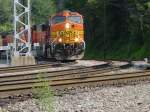 Dash-9 Westbound BNSF 5380 rounds the curve at Mile Marker 205 in Burlington, Iowa on 30 July 03.