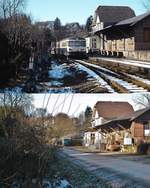 Der Bahnhof Wuppertal-Küllenhahn einst & jetzt: Etwa eine Woche vor der völlig überraschenden Stilllegung entstand die obere Aufnahme mit dem in Richtung Wuppertal-Cronenberg fahrenden